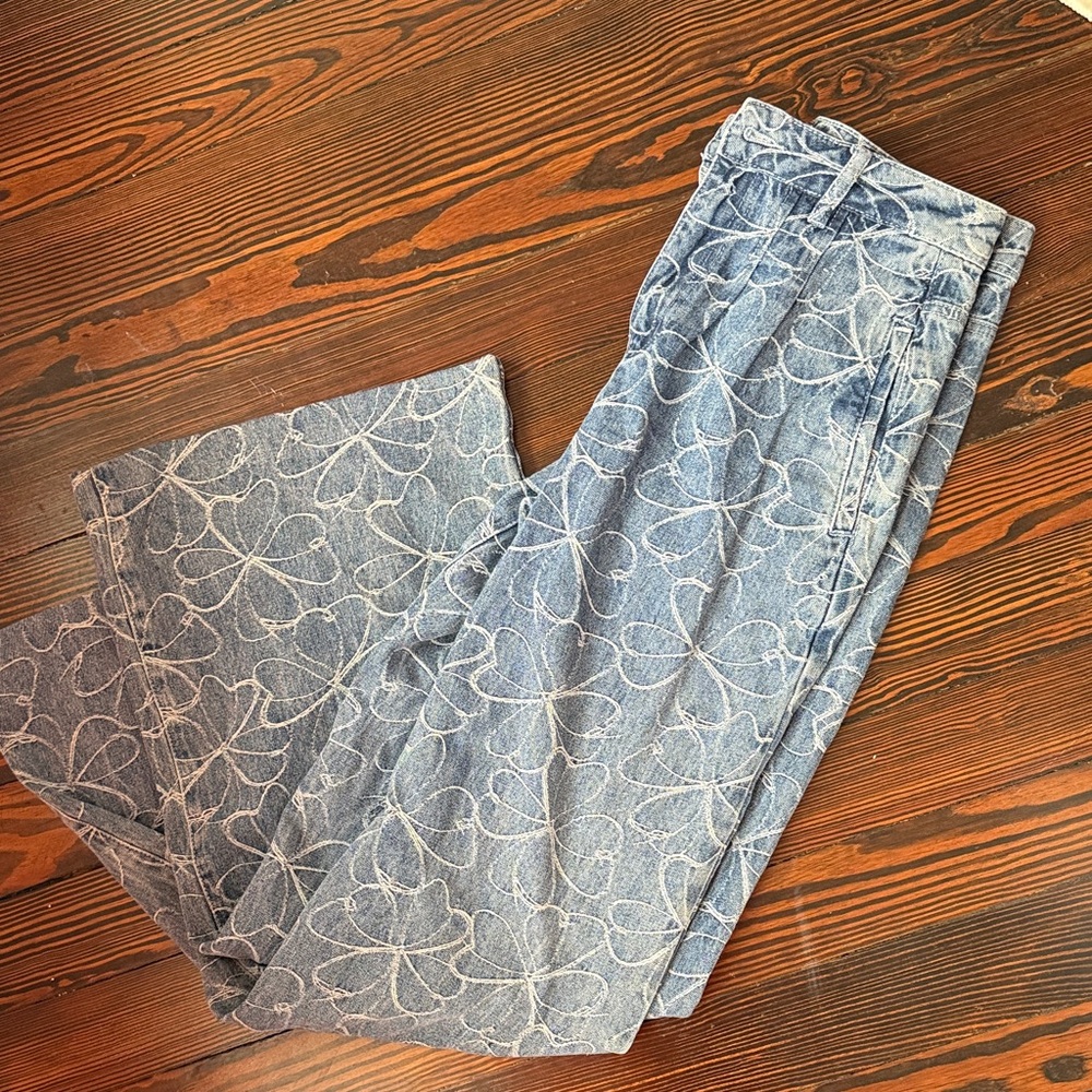 Ramy Brook Floral Embroidered Wide Leg Jean